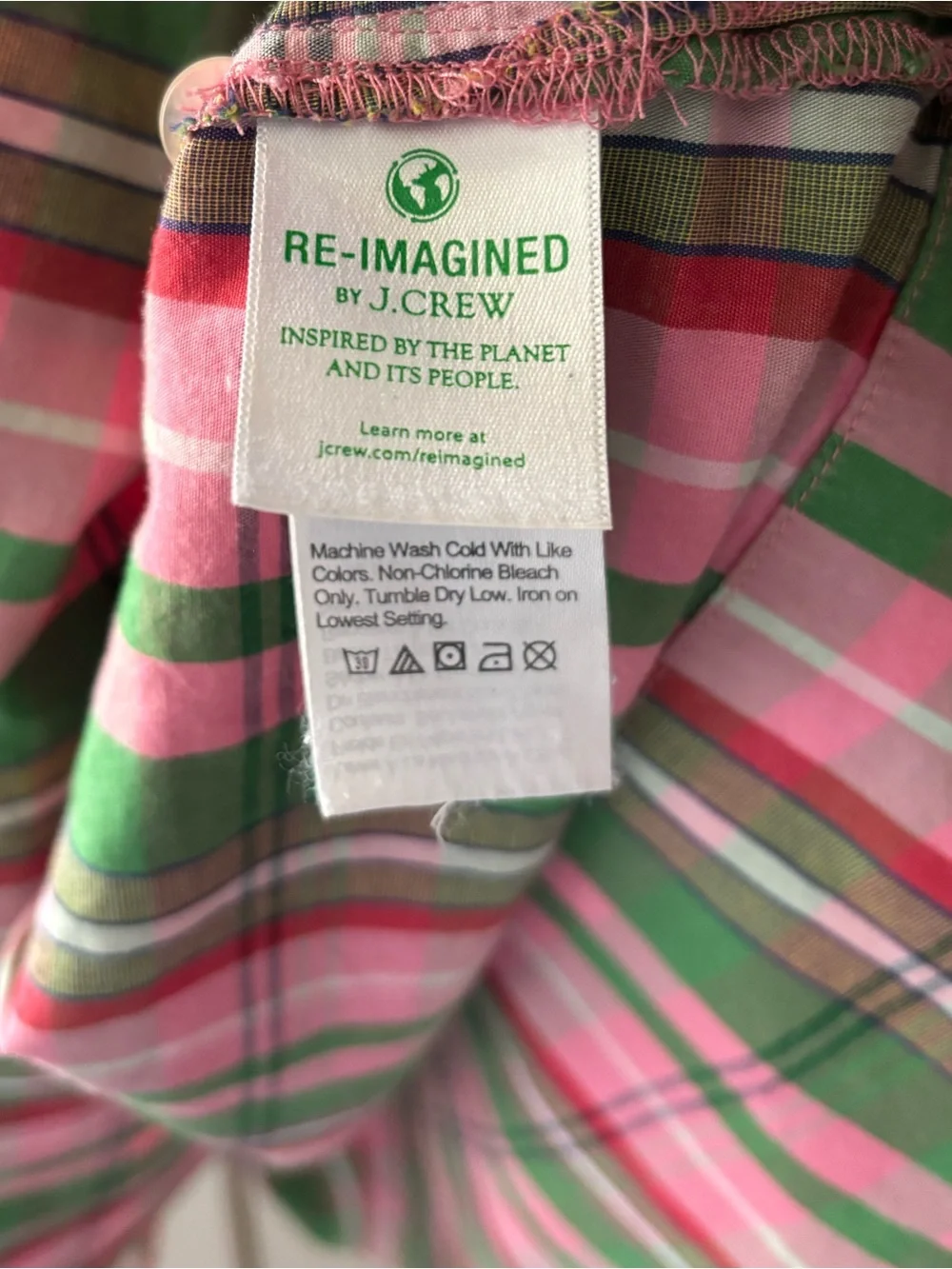 J. Crew Pink and Green Plaid Cotton Poplin Shirtdress Sz 16
